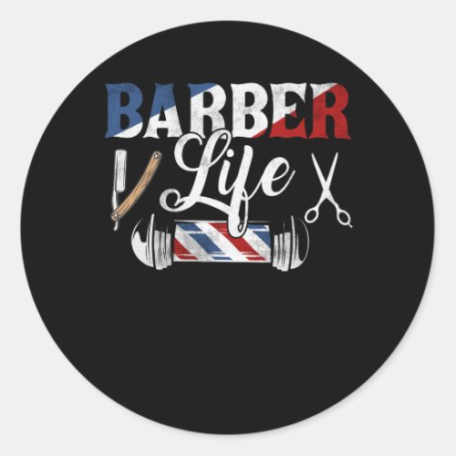 Barber Life Pole Scissors Blade Vintage Shop Hairs Classic Round Sticker