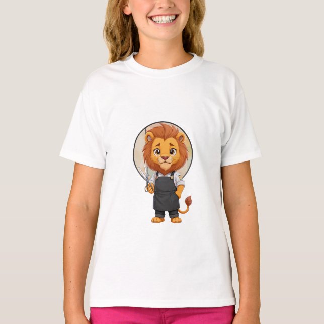 Barber Lion Stylist Kids T-Shirt (Front)