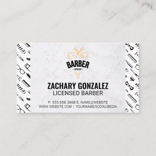 Barber Logo  Barber Tools Pattern Marble Loyalty Card