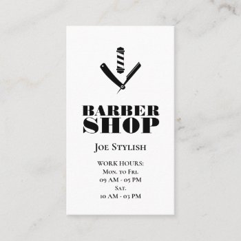 Barber Logo Black And White Business Card by TwoFatCats at Zazzle