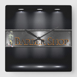 Barber Logo Black, Silver Square Wall Clock