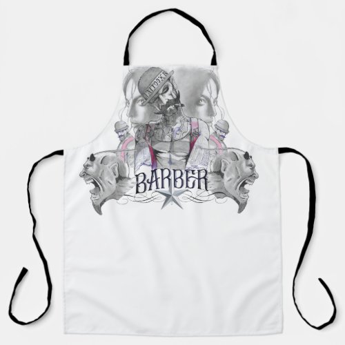 barber logo drawing All_Over Print Apron