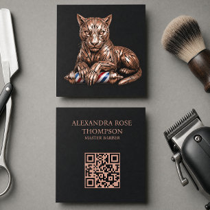 Barber Logo Rose Gold Razor Panther Barber Shop Square Business Card