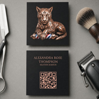 Barber Logo Rose Gold Razor Panther Barber Shop Square Business Card