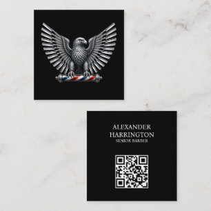 Barber Logo Silver Metal Razor Eagle Barber Shop Square Business Card