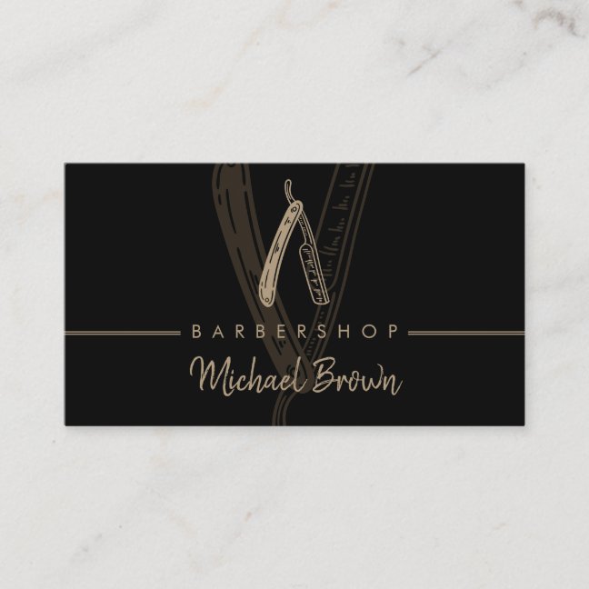Barber Logo Straight Razor Business Card