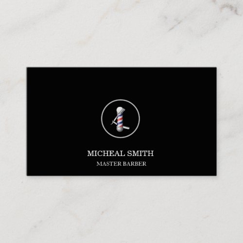 Barber Logo with Straight Razor  Barber Pole  Business Card