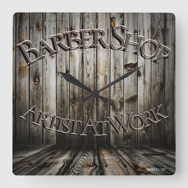 Barber Logo & Wooden Background Square Wall Clock (Front)