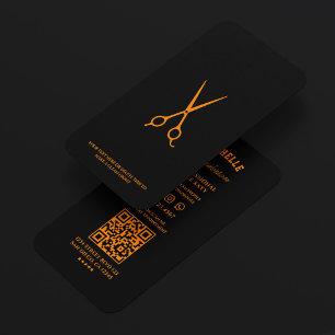 Barber Minimal Barbershop Black Orange Scissors Business Card