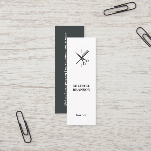 Barber Minimalist Vertical Scissor Comb Mini Business Card (Front/Back In Situ)