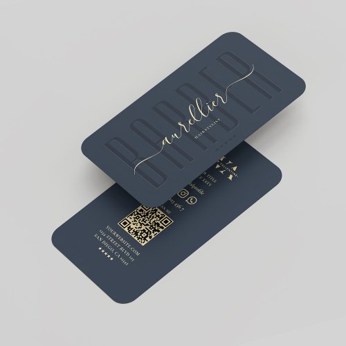 Barber Monogram Hairstylist Modern Dark Blue Business Card