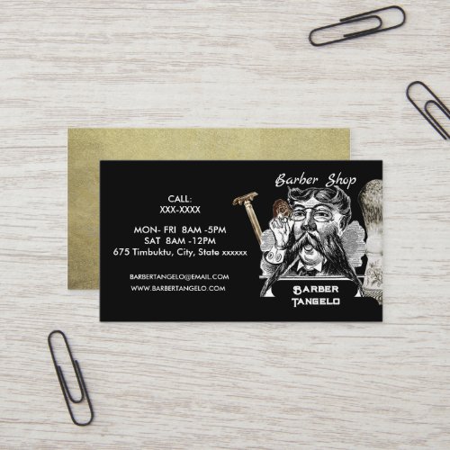 Barber Mustache Gold Black Professional   Business Card