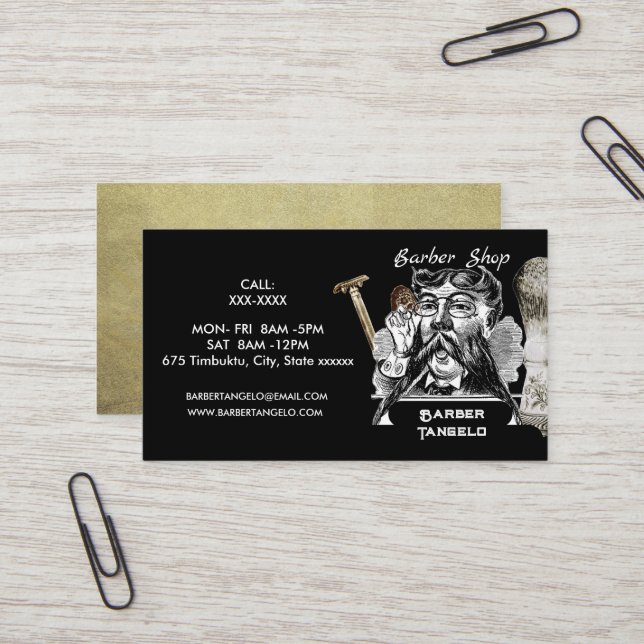 Barber Mustache Gold Black Professional   Business Card (Front/Back In Situ)