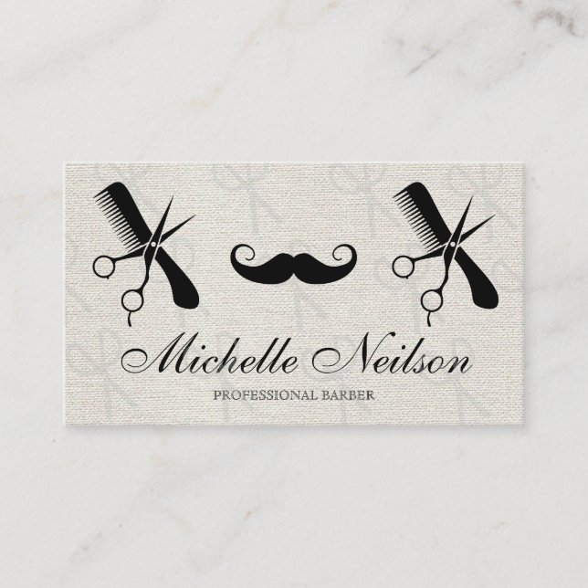 Barber Mustache | Scissors Comb Tools Business Card (Front)