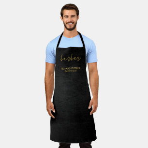 Barber name gold script barber shop black leather apron