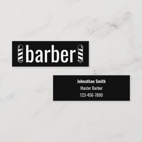 Barber Name Phone Number Black and White Mini Business Card