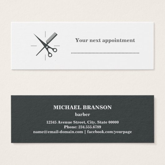 Barber Next appointment Gray White Scissor Comb (Front & Back)