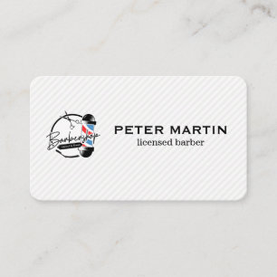 Barber Pole and Scissors   Hair Cut Logo Business Card