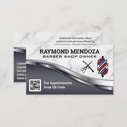 Barber Pole and Tools  Metal and Marble  QR Business Card