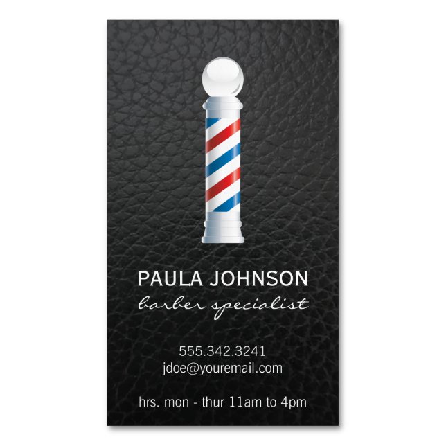 Barber Pole Appointment Leather Background Business Card Magnet (Front Vertical)