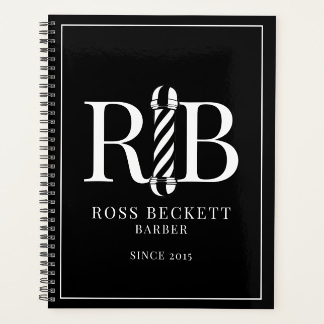 Barber Pole Barber Black White Appointment  Planner (Front)