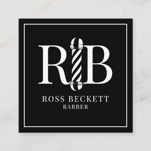 Barber Pole Barber Hair Stylist Black White Square Business Card
