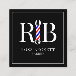 Barber Pole Barber Hair Stylist Black 'White Square Business Card