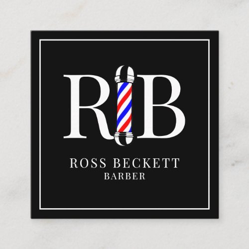 Barber Pole Barber Hair Stylist Black White Square Business Card