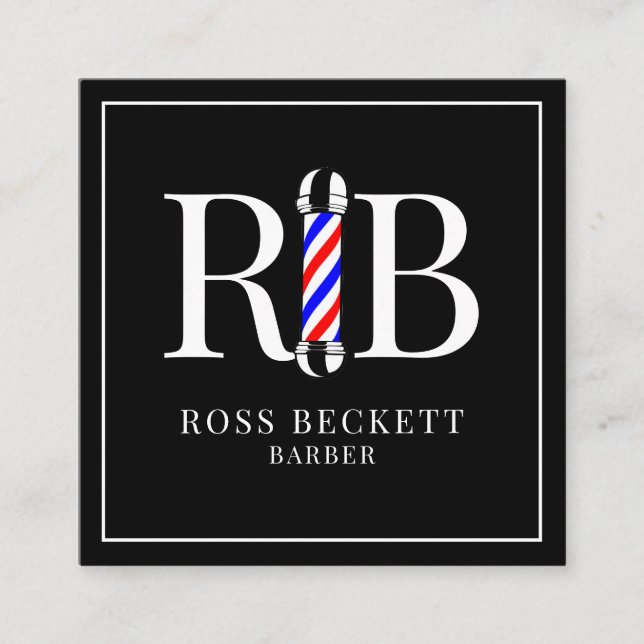 Barber Pole Barber Hair Stylist Black 'White Square Business Card (Front)