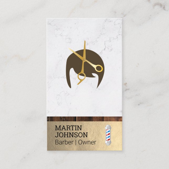 Barber Pole | Barber Scissors Stylish Hair Business Card (Front)