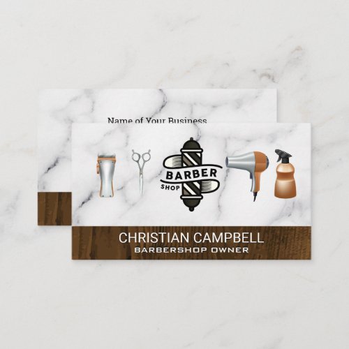 Barber Pole  Barber Shop  Marble Wood Business Card