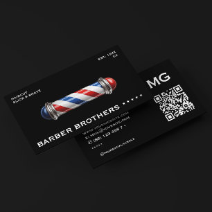 Barber Pole Black Red White Blue Barbershop Business Card