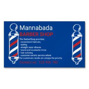 Barber Pole Blue Navy Barbershop Branding Design Business Card Magnet