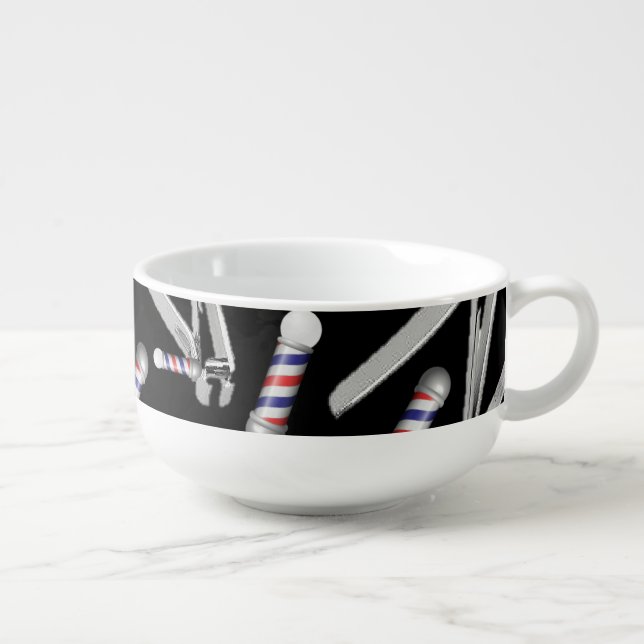 Barber Pole Clippers Barbershop Soup Mug (Left)