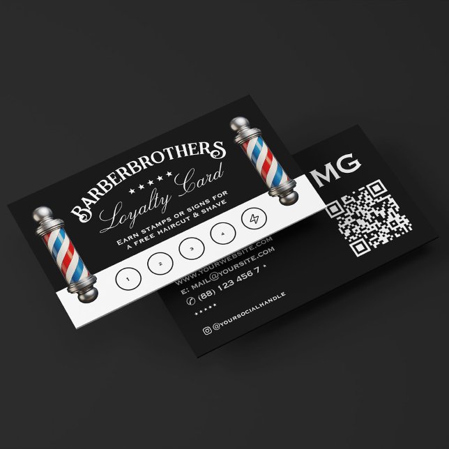 Barber Pole Elegant Black Loyalty Reward Business Card (Barber Pole Elegant Black Loyalty Reward Business Card
)