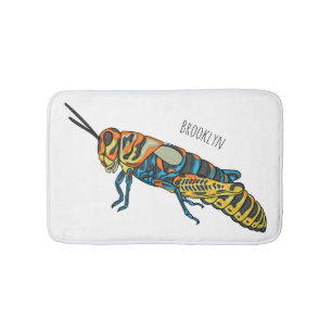 Barber pole grasshopper cartoon illustration bath mat