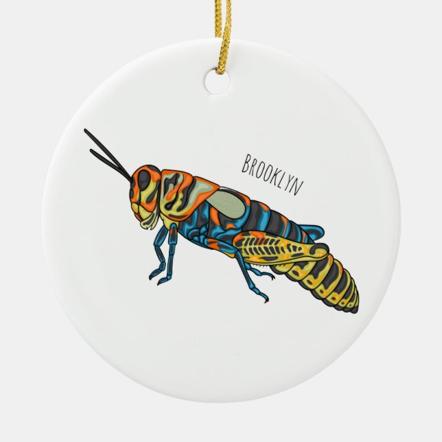 Barber pole grasshopper cartoon illustration  ceramic ornament (Front)
