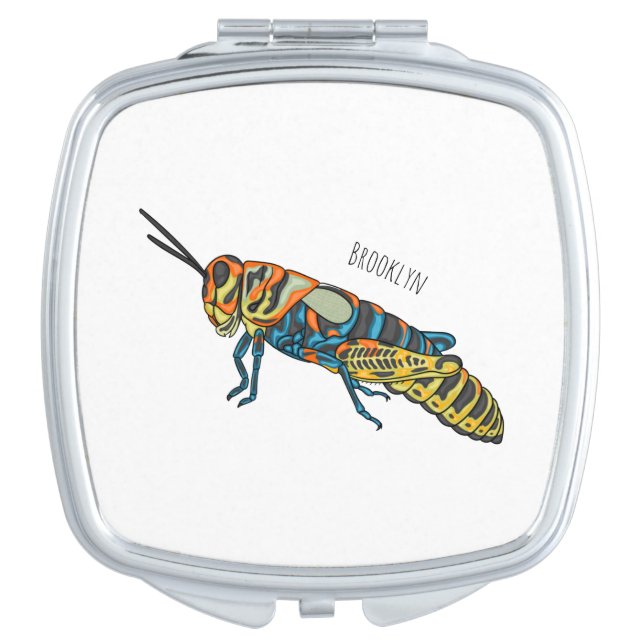 Barber pole grasshopper cartoon illustration  compact mirror (Front)