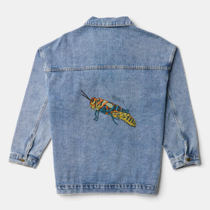 Barber pole grasshopper cartoon illustration denim jacket