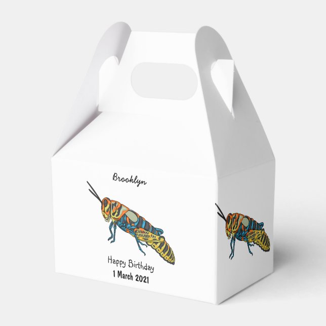 Barber pole grasshopper cartoon illustration  favor boxes (Front Side)