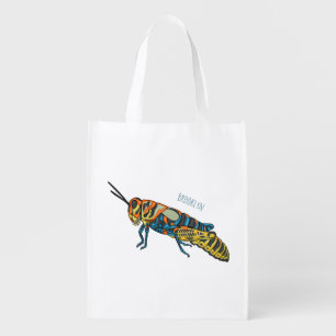 Barber pole grasshopper cartoon illustration grocery bag