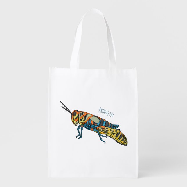 Barber pole grasshopper cartoon illustration  grocery bag (Front)