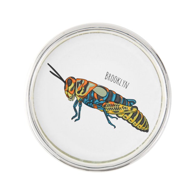 Barber pole grasshopper cartoon illustration   lapel pin (Front)