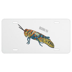 Barber pole grasshopper cartoon illustration  license plate
