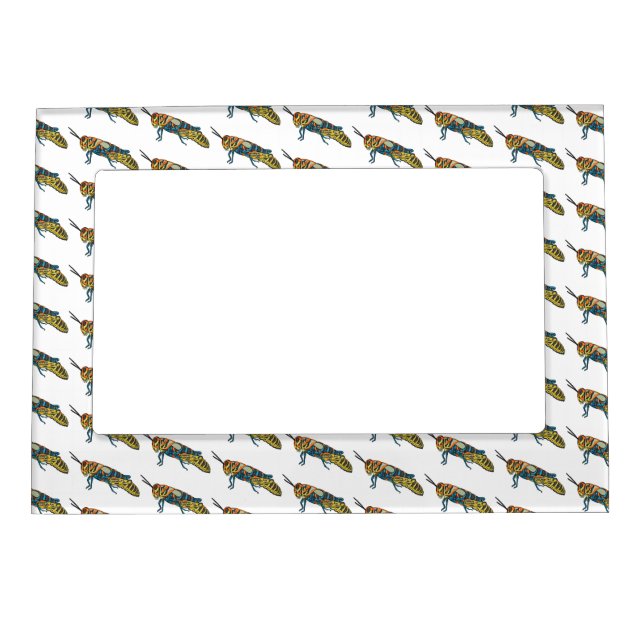 Barber pole grasshopper cartoon illustration magnetic frame (Front)