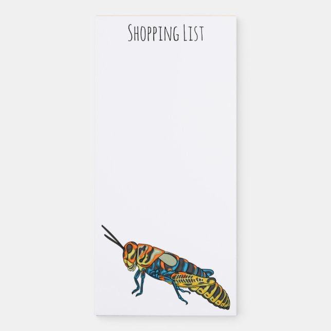 Barber pole grasshopper cartoon illustration magnetic notepad (Front)