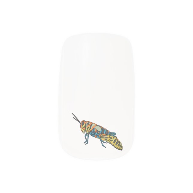 Barber pole grasshopper cartoon illustration  minx nail art (Left Thumb)
