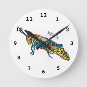 Barber pole grasshopper cartoon illustration round clock