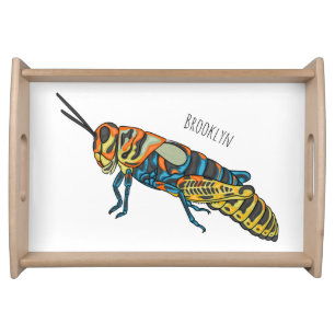 Barber pole grasshopper cartoon illustration serving tray