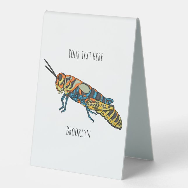 Barber pole grasshopper cartoon illustration  table tent (Front)